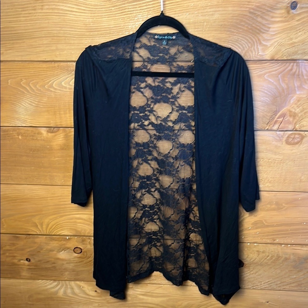 Suzie in the City Womens Black Lace Open Cardigan Large 3/4 Sleeve Cocktail USA